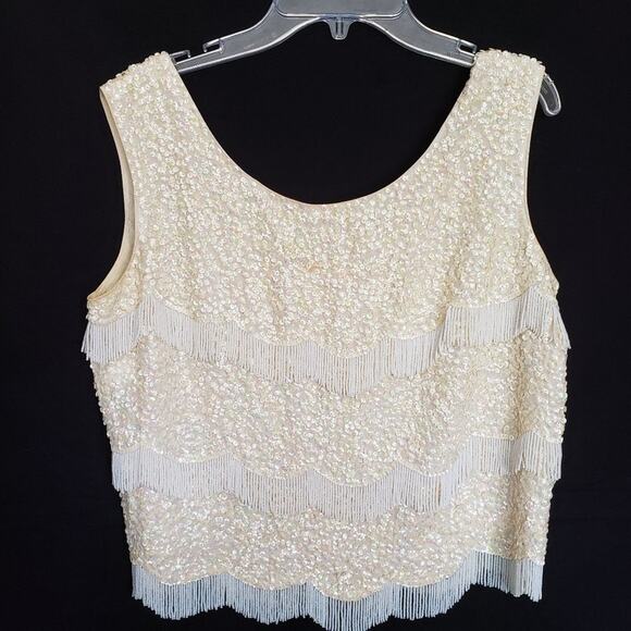 Creations by Harilela's Vtg 1960's Womens Beads Top Sz 38 Sequins Gatsby Flapper - Picture 1 of 8